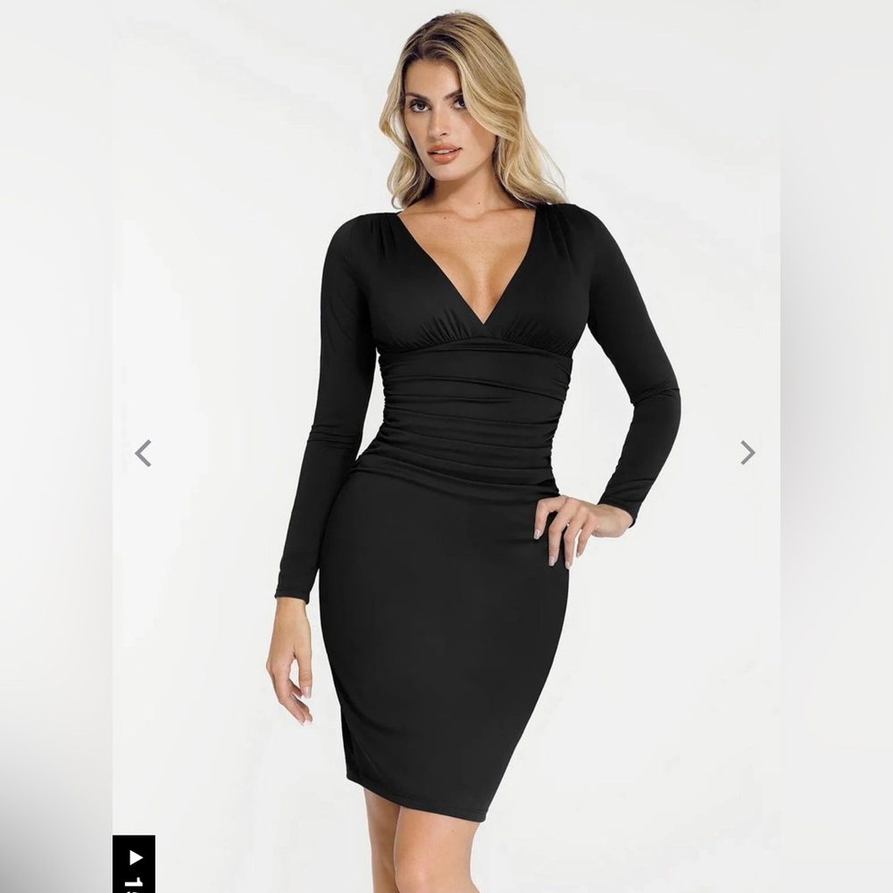 Popilush Shapewear Chic Black Long Sleeve Dress